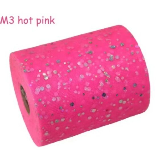 Sequin Dot Tulle - 6" x 100 FT - HOT PINK - Picture 1 of 1